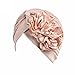 QingFan Women Muslim Solid Flowers Cancer Chemo Hat Turban Headbands Hair Loss Wrap Cap (Beige)