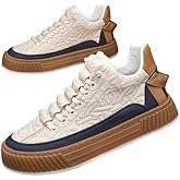 DEVILEYEZE Men's Comfort Orthopedic Platform Sneakers Casual Leather Handmade Slip on Walking Tennis Comfortable Wide Width Shoes with Cushioning-Performance