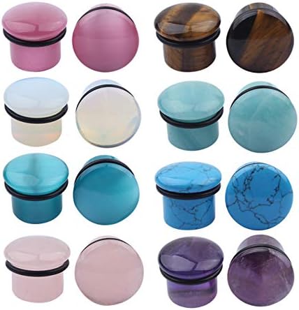 topbrighttrade 8 Pairs Mixed Stone Ear Gauges Ear Expanders Single Flared Stone Ear Plugs with O-Ring