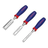 WORKPRO 3-piece Wood Chisel Set, Cr-V Construction, Bi-Material Soft Grip with Hammer End for Woodworking, Carving