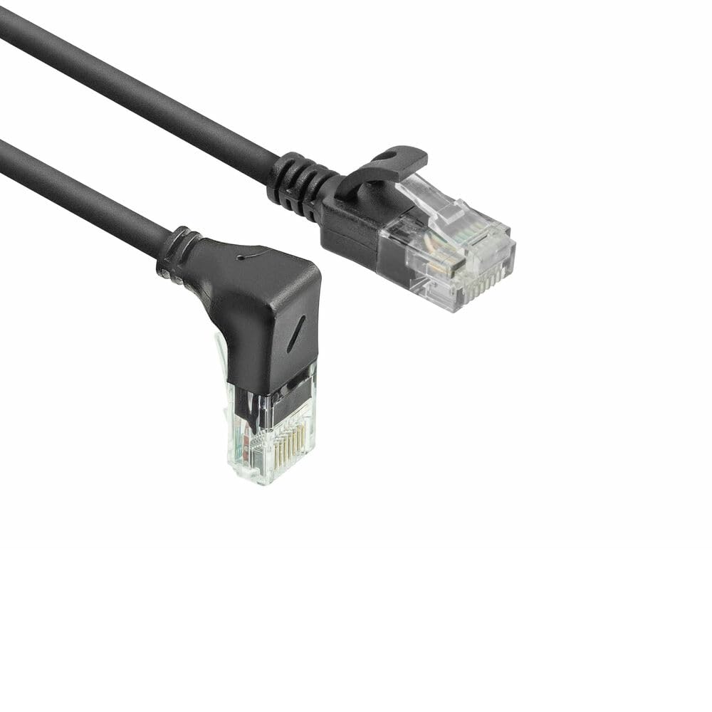 ACT CAT6A Network Cable 90° Angled Down U/UTP LSZH LAN Cable Thin 3.6 mm Slimline, Flexible Ethernet Cable with RJ45 Connector, for Use in Data Centres, 1.5 Metres, Down