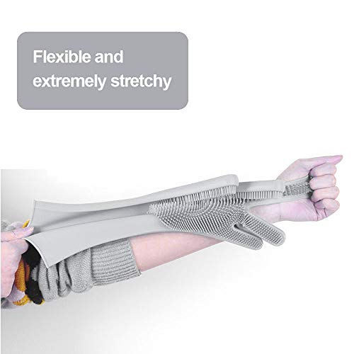 Familighter Silicone Gloves with Wash Scrubber Non-slip Magic Latex Gloves for Household Cleaning Great for Protecting Hands in Dishwashing Car Washing Kitchen Bathroom Cleaning Grey - Thumbnail 2