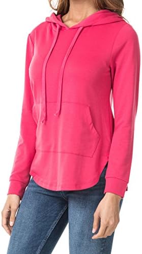 coul J B7-023 Women's Casual Curved Round Hem French Terry Hoodie Sweater w/Kangaroo Pockets (Hot Pink_Large)