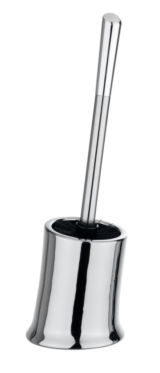 WENKO 21089100 Toilet brush Slope Chrome - with WC brush, Ceramic, 14 x 40 x 12.5 cm, Chrome