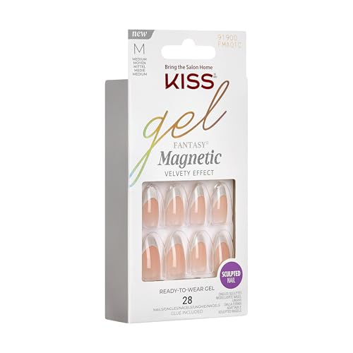 KISS GEL FANTASY, PRESS-ON NAILS, NAIL GLUE INCLUDED, ‘NORTH COAST’, LIGHT SILVER, MEDIUM SIZE, ALMOND SHAPE, INCLUDES 28 NAILS, 2G GLUE, 1 MANICURE STICK, 1 MINI FILE