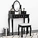 Best Choice Products Bedroom Vanity Hair Dressing Table Set for Makeup, Cosmetics, Beauty w/Adjustable Oval Mirror, Padded Stool Seat, 5 Drawer Storage Organizers - Black