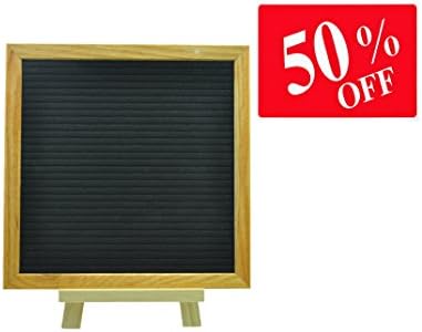 Gray Felt Letter Board 10x10 Inches. Changeable Letter Board Include 300 White Plastic Letters, Oak Frame, Canvas Bag and Wooden Trapezoid Stand