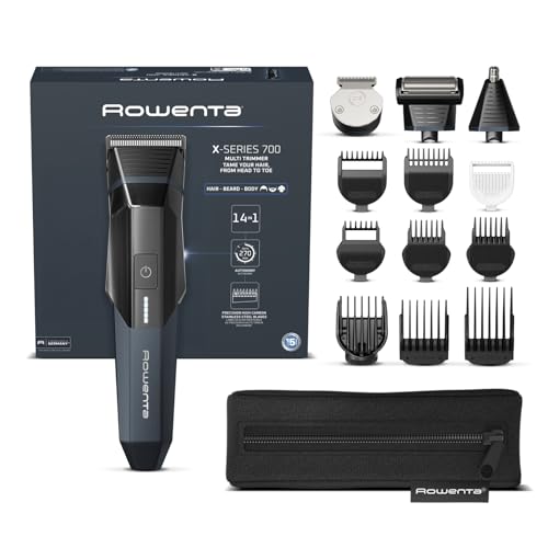 X-SERIES 700, Recortadora 14 en 1, Barba, Pelo, Orejas, Nariz y Cuerpo, Autonomía de 270min, Cuchillas afiladas de acero inoxidable con alto carbono, Motor 7500 RMP, Gran precisión, TN9650E0