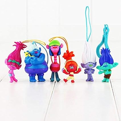 HT TOYS 6Pcs/Lot Trolls Poppy Branch DJ Suki Guy Diamond McKenzie Figure Toy Phone Strap Pendant Dolls