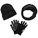 anqier Winter Warm Beanie Hat + Scarf + Touch Screen Knit Gloves 3 Pieces Knitted Set for Men Women(Black)