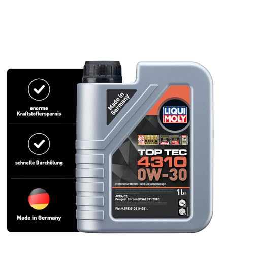 LIQUI MOLY Huile moteur Top Tec 0W-30 ACEA C2 4310 1 L Compatible avec PEUGEOT 206 3/5 portes 2A/C 207 3/5 portes WA, WC 208 I 3/5 portes CA, CC, FIAT 500 3 portes 312 Ducato III Van 250, 290