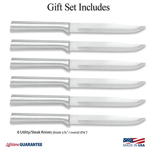Rada Cutlery Utility Steak Knives Gift Set Stainless Steel Blades with Aluminum, Set of 6, 81/2