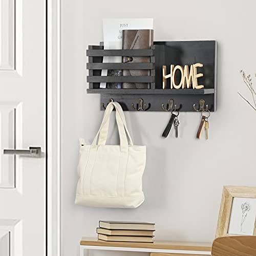 Lwenki Key & Mail Holder for Wall Rustic Natural Paulownia Wood, 4