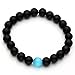 Top Plaza Jewelry - Black Lava Rock Beads Matte Agate Beads Elastic Energy Bracelet with 1 Red-Yellow Amber Bead (Matte Black Agate/Blue Cat Eye's Stone) …