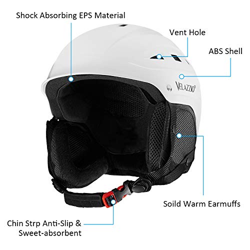 VELAZZIO Valiant Ski Helmet, Snowboard Helmet - Adjustable Venting, Goggles and Audio Compatible, Removable Liner and Ear Pads, Safety-Certified Snow Sports Helmet for Men, Women & Youth ï¼ˆWhite - Mï¼‰