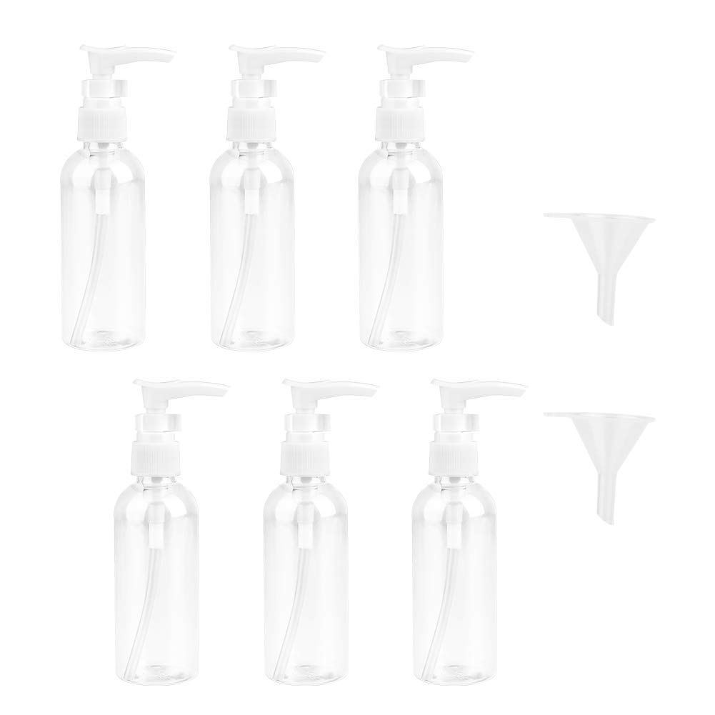 JOYISEN 6PCS Travel Bottles 100ML Plastic Travel Pump Bottle Dispenser for Toiletries Small Empty Pump Bottles with 2 Small Funnels