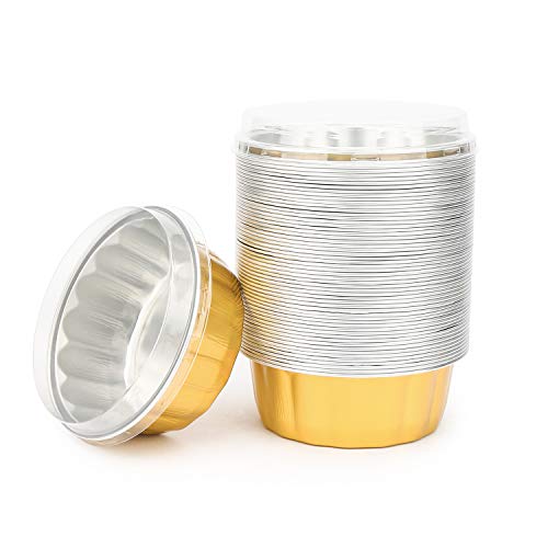 Disposable Ramekins with Lids, Beasea 8 oz 50 Pack Golden Aluminum Foil