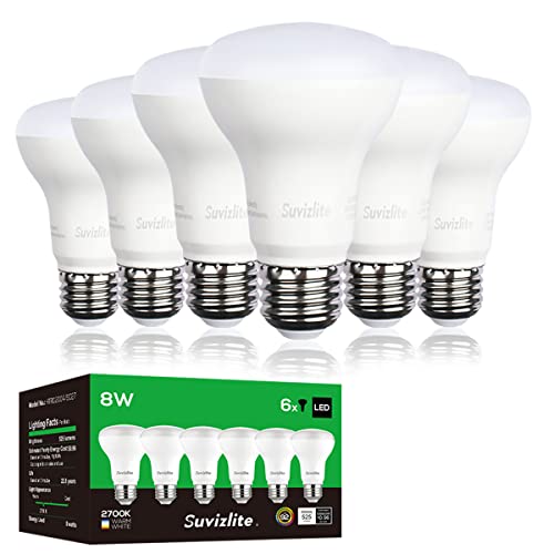 Suvizlite Flicker Free LED Flood BR20 Light Bulb,8W=45W,525Lumens,E26 Base,Dimmable,Soft White Light（2700K）,6 Pack (BR20)