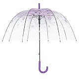 XUANLAN Transparent Cherry Blossom Bubble Dome Umbrella, Romantic Clear Semi-automatic POE Stick Umbrella for Rain and Wind (Purple Cherry)