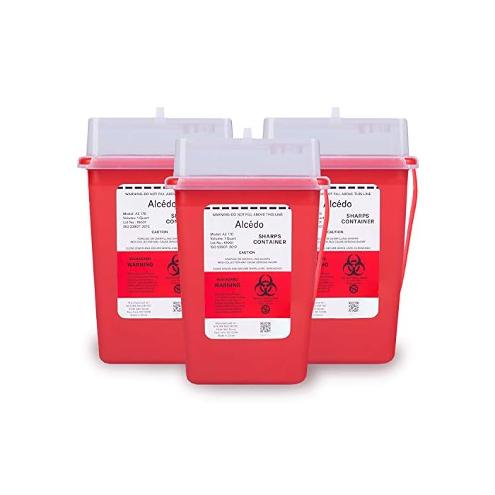 Sharps Container for Home Use and Professional 1 Quart (3-Pack) by Alcedo | Biohazard Needle and Syringe Disposal…