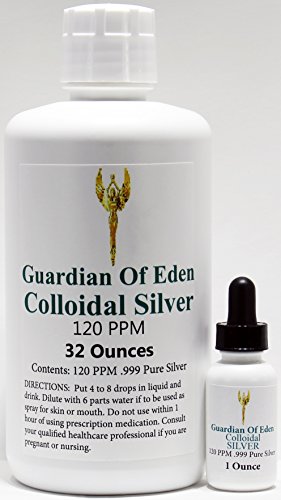 32 Oz Colloidal Silver 120ppm plus free filled 1 Oz by Guardian Of Eden. 12 times more concentrated than 10ppm