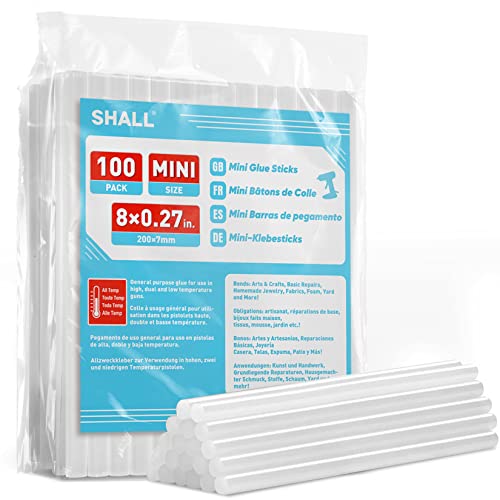 SHALL Mini Hot Glue Sticks, 7mm x 200mm, Pack of 100 Transparent Hot Glue Gun Sticks, Versatile for Kids and Adults DIY Making