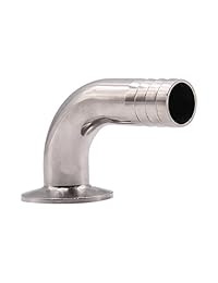 Dernord Sanitaria Manguera Barb Fitting 1.5 "Tri Clamp (férula de 50,5 mm) Codo de 90 grados (OD Tubo: 3 4"   19 mm)