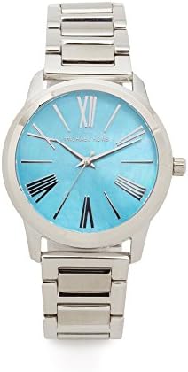 Michael Kors Silver Watch with Turquoise Dial and Crystal Bezel NEW Michael Kors Janelle Turquoise Blue Silver Silicone  main image 4