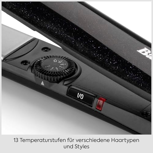 Midnight Shine Glätteisen, Haarglätter mit Titan‑Keramikplatten, Extra lange Stylingplatten, 13 Temperaturstufen (170–235°C), Schnellaufheizung, Anti‑Frizz Glanz Finish, ST590E