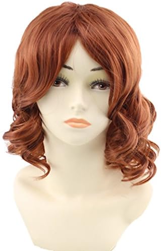 SIMUSTY Anime Cosplay Wigs 170g 40cm/ 15.7inch Fashion Short Pear Head Curl Wavy Brown Red