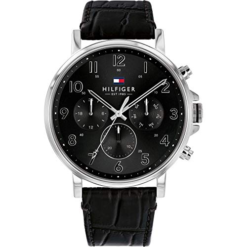 Tommy Hilfiger Reloj Analógico de Cuarzo multifunción para hombre con Correa en piel Negro – 1710381