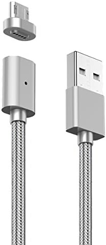 Sakase 2.4A Nylon Braided Quick Charging Magnetic Micro Usb Cable with LED Status Display for Samsung Galaxy Sony Motorola and More (silver)