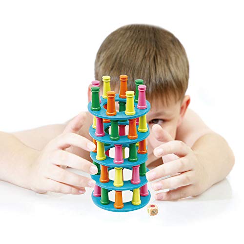 O-Toys Stacking Toys Tall Wooden Building Blocks Rainbow Pizza Tower Brain Puzzle Game Play Set Learning Educational Toy for Kids Boys Girls Preschool Birthday