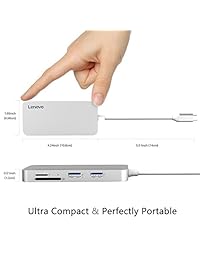 Lenovo USB C Hub, Type C Hub Adapter 3.1 with USB C Charging, HDMI Port, 2 USB 3.0 & 1 USB 2.0 Ports, SD & MicroSD Card Reader, Portable for MacBook Pro2016 2017, Chromebook and More Type C Devices