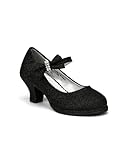 Little Angel Tasha-685E Glitter Bow Mary Jane Pump (Toddler/Little Girl /Big Girl) - Black