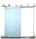 DIYHD 8ft Brushed Nickel Steel Bypass Double Sliding barn Door Hardware one Piece Easy Mount Bypass Bracket