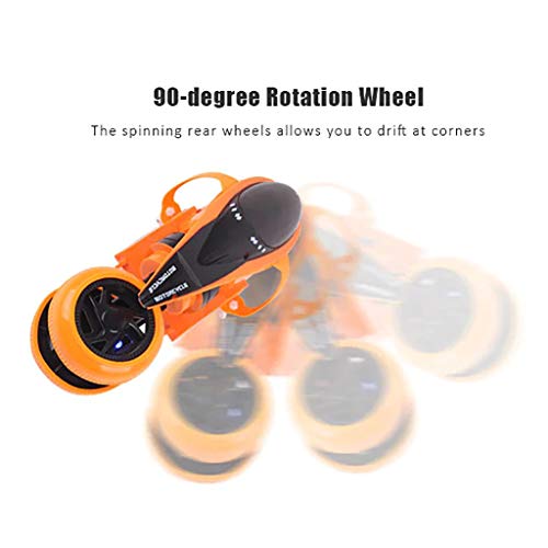 Sikye Remote Control Car - 90 Degrees Rotated Drifting High Speed Stunt Car with Light USB Charging 4.8V 500 mAh Battery Road Motorcycle (Orange)