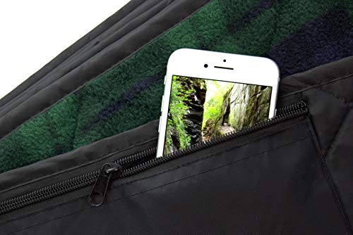 DOWN UNDER OUTDOORS Premium Large Waterproof, Windproof, Quilted Fleece Stadium Blanket, Machine Washable, Camping, Picnic & Outdoor, Beach, Dog, 82 x 55 inches (Black/Green Check), Folding