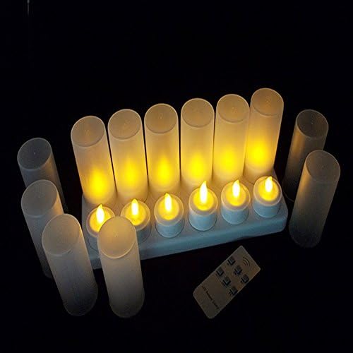 M&amp;H Rechargeable Yellow 12 Pack LED Style Tea Light Candle with Remote Control,nonflammable Electric Candles