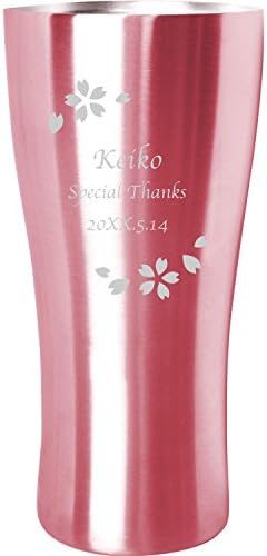 きざむ 名入れ ステンレス カラー タンブラー 真空断熱 ギフト 贈り物 420ml 花フレーム ver. ピンク 英数字のみ