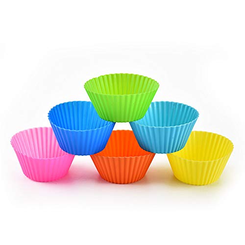 Witspace 6pcs Silicone Round Muffin/Cake/ Waffle Cupcake, Silicone Baking Molds for Party/Holiday/Wedding/Christmas/Halloween (Pink)