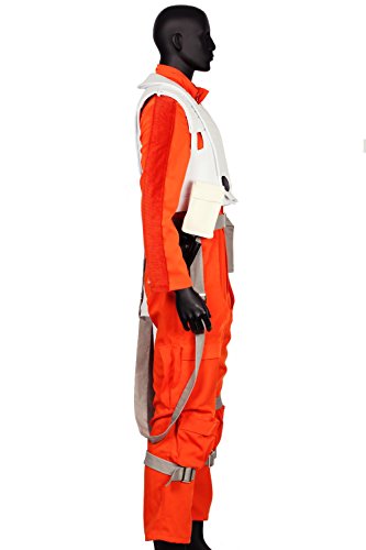 Poe Dameron Costume Orange Jumpsuit for Mens Halloween Cosplay Pilot Flight Suit Male M