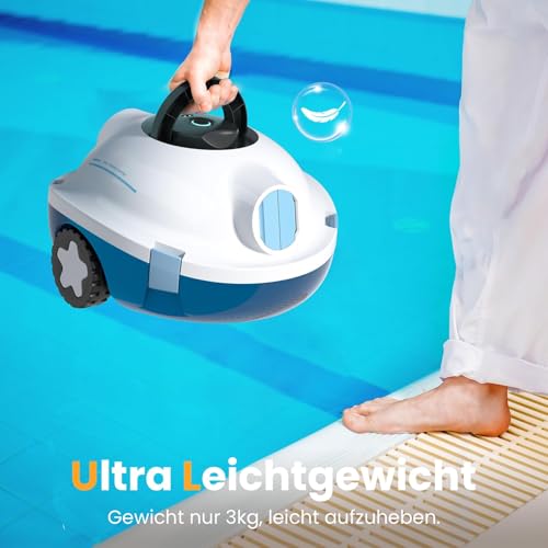 Bocxi Pool Robot, Wireless Pool Vacuum, Cordless Robot Pool Cleaner, Automatic, Powerful Pool Vacuum, 120 Minutes Running Time, Self-Parking, Ideal for Flat Floors up to 100 m² (White)