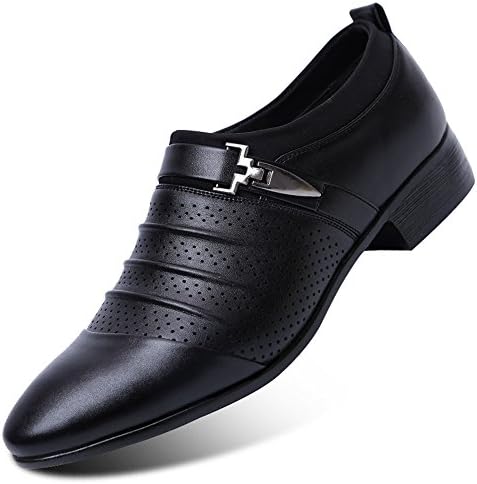 Hunleathy Men's Casual Slip on Oxfords Pointed Toe Dress Shoes Black US 8.5