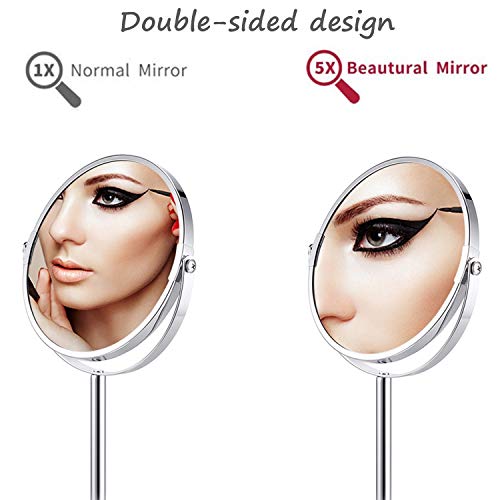 Double-Sided Magnifying Makeup Mirror, Large 6.7-Inch Vanity Makeup Mirror,1X and 5X Magnifying Mirrors ~ Perfect for Bedroom or Bathroom Vanity, Tabletop Swivel Mirror Chrome Finish