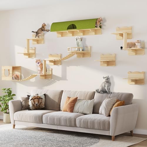 Homiflex 16-in-1 Cat Wall Shelves, Multi-Level Solid Wood Cat Furniture for Wal…
