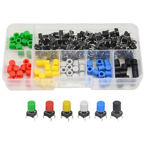 WMYCONGCONG 72 Pcs Momentary Tactile Push Button Micro Switch 6x6x9mm 6 Color Cap