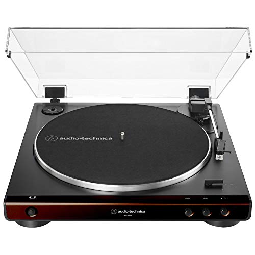 Audio-Technica At-LP60X-BW Fully Automatic Belt-Drive Stereo Turntable, Brown/Black, Hi-Fidelity, Plays 33 -1/3 and 45 RPM Vinyl Records, Dust Cover, Anti-Resonance, Die-Cast Aluminum Platter