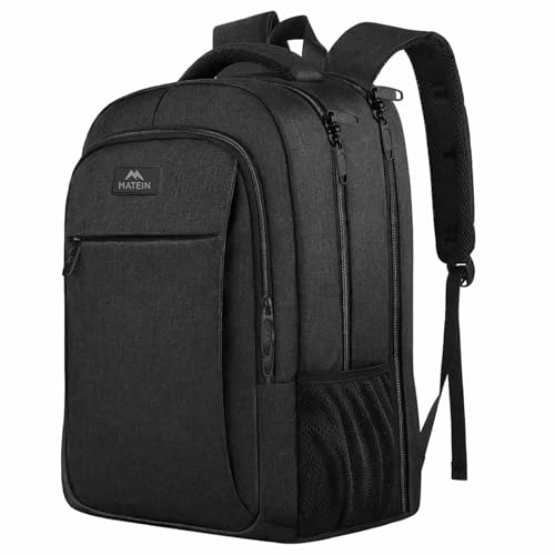 MATEIN Men's Large Laptop Rucksack, 17.3 Inch School Rucksack, Laptop Bag with USB-Charging Port, Anti Theft Business, Work Travel Rucksack for Teenager, Notebook, College, Tech, Women Black