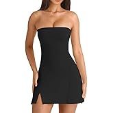 HYZ Women's Tube Strapless Sleeveless Y2K Split Party A-Line Mini Dress